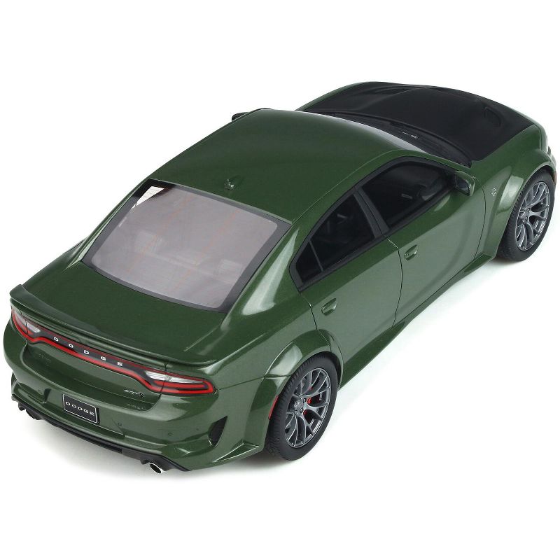 Dodge Charger SRT Hellcat Widebody Green Metallic with Matt Black Hood 1/18 Model Car by GT Spirit