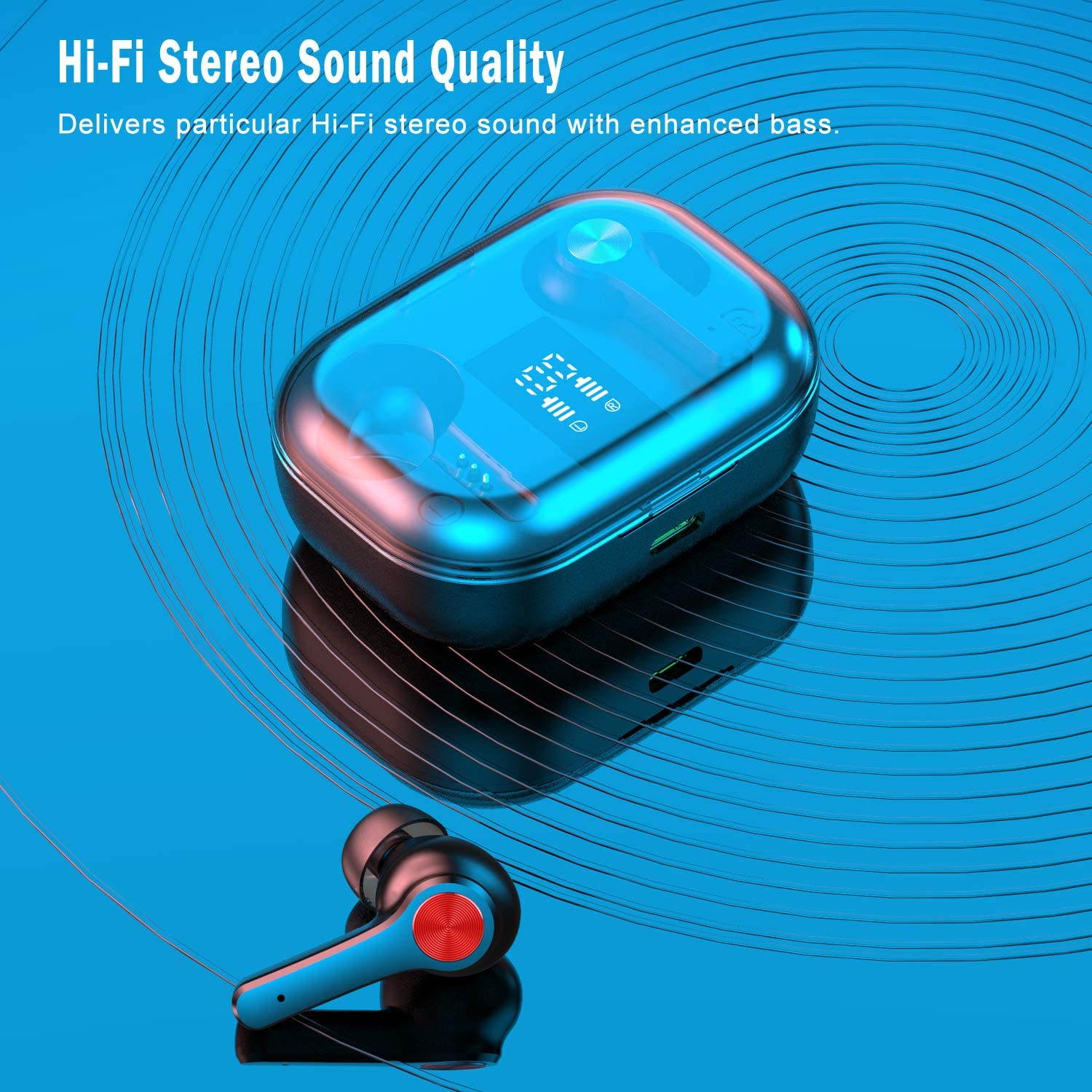 Ture Wireless Earbuds, Bluetooth 5.0 Headphones in-Ear with Charging Case, Waterproof Deep Bass TWS Stereo Earphones Built-in Mic with LED Display Touch Control Compatible with iPhone and Android