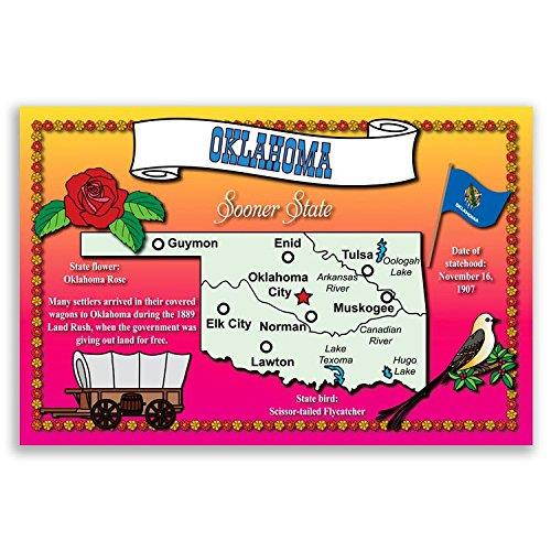 OKLAHOMA STATE MAP postcard set of 20 identical postcards. Post cards with OK map and state symbols. Made in USA.