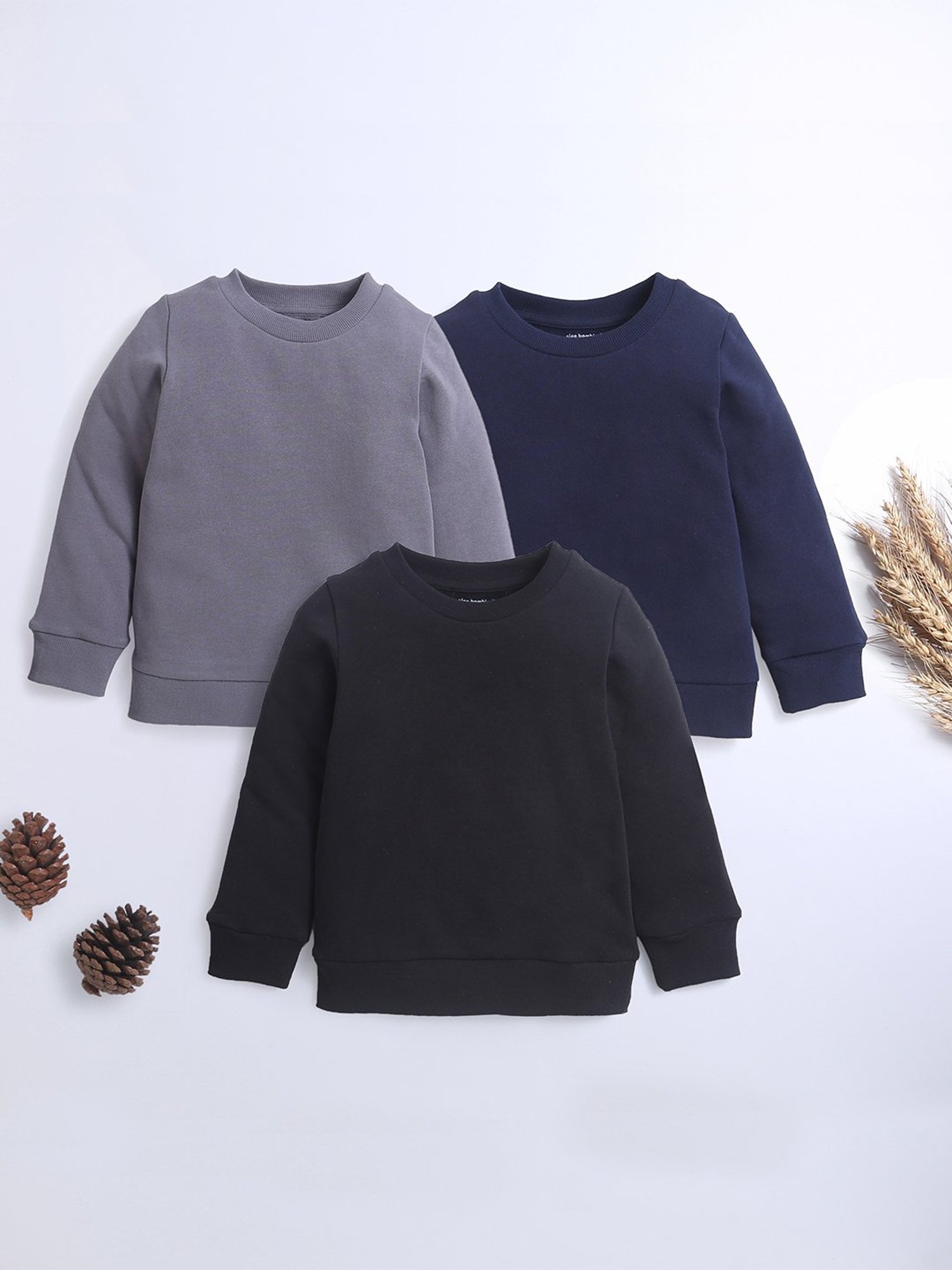 Nino Bambino Kids Multicolor Solid Full Sleeves Sweatshirt (Pack Of 3)