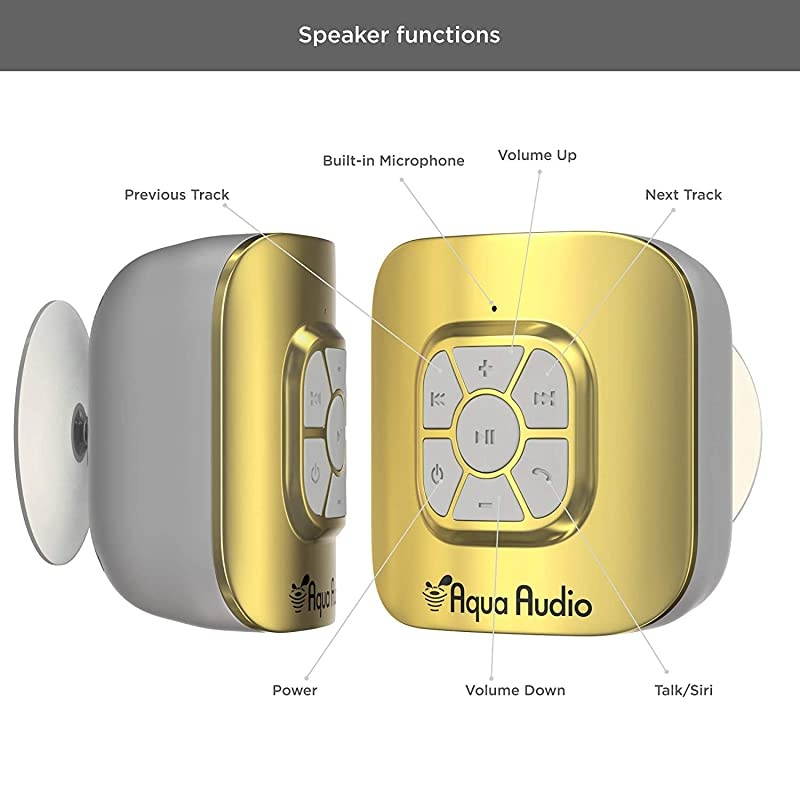 Portable Waterproof Bluetooth Speaker with Suction Cup 10 Hours PlaytimeBuiltin Mic Gold