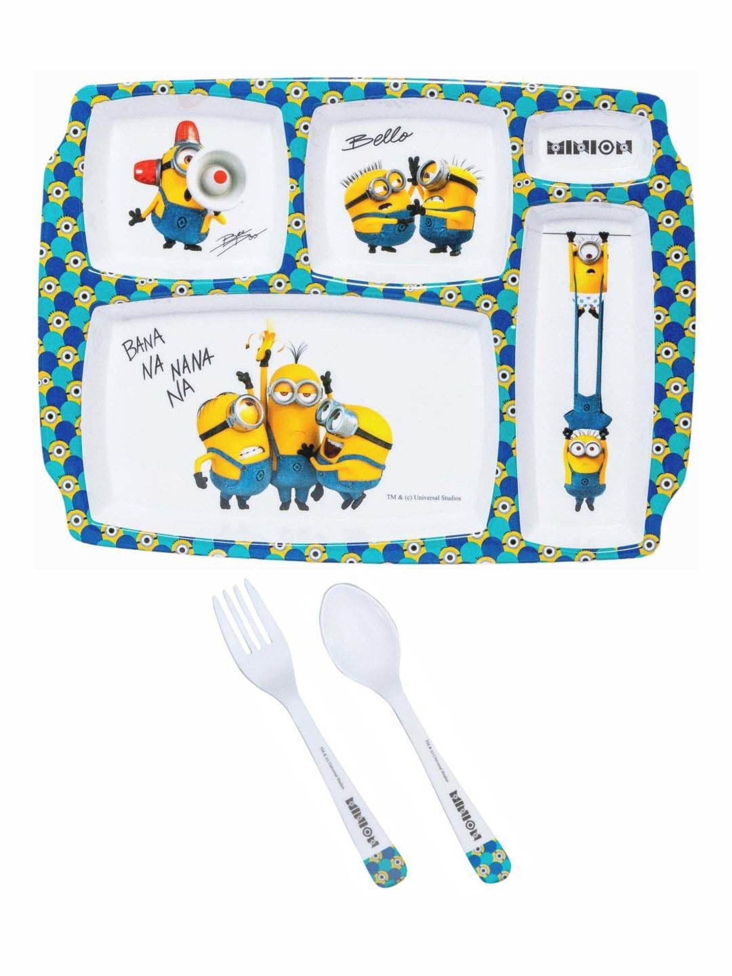 Servewell Minions Yellow Melamine Rectangle Kids 3Pcs Dinner Set