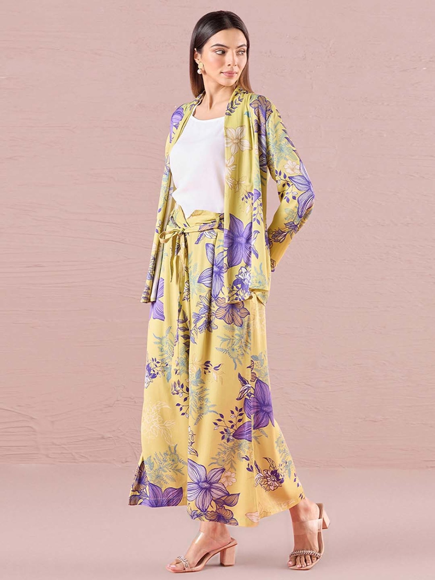 navyasa by liva Yellow Shrug With Pant & Camisole Set