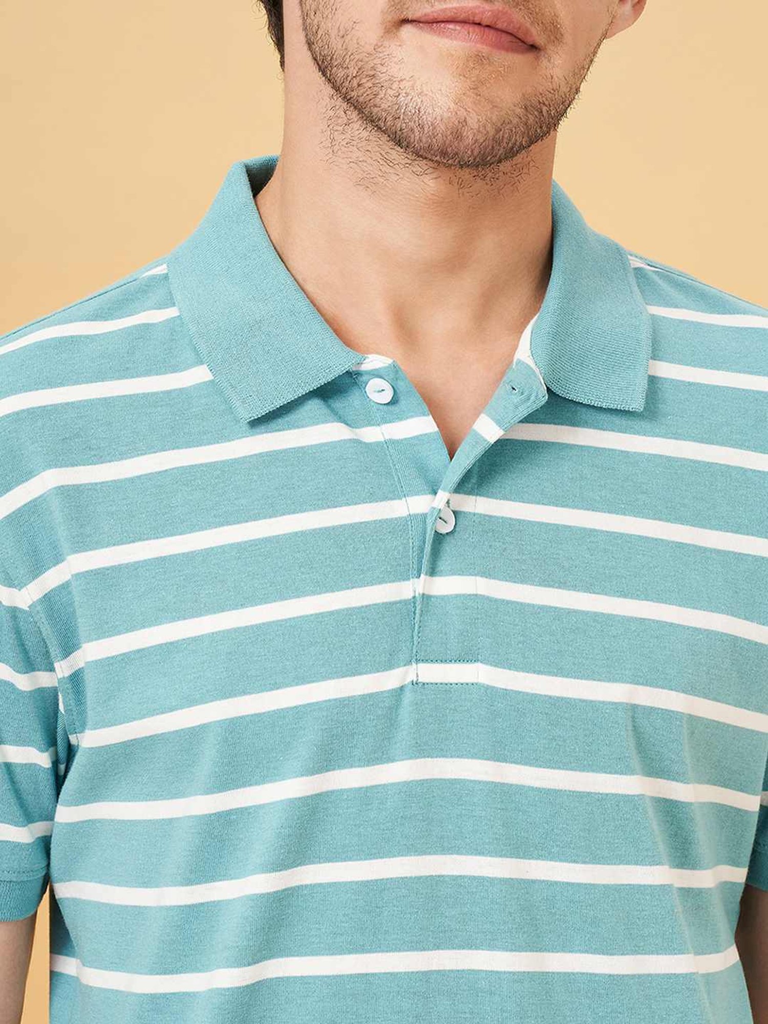 Byford By Pantaloons Bel Air Blue Cotton Slim Fit Striped Polo T-Shirt