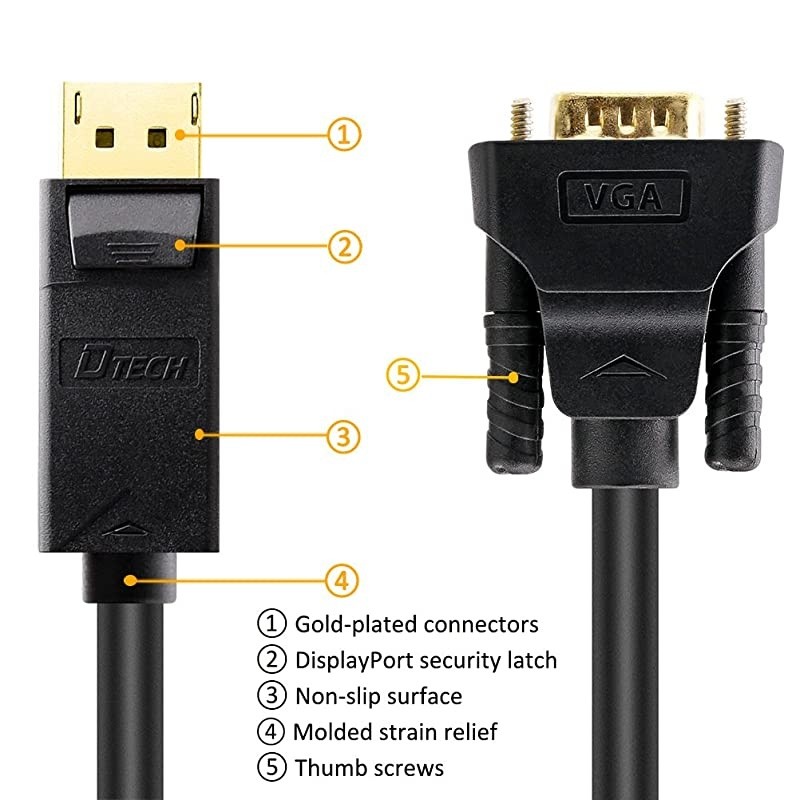 3ft Displayport to VGA Cable Male to Male Plug Video Adapter with Gold Plated Connector (Black, 3 Feet)