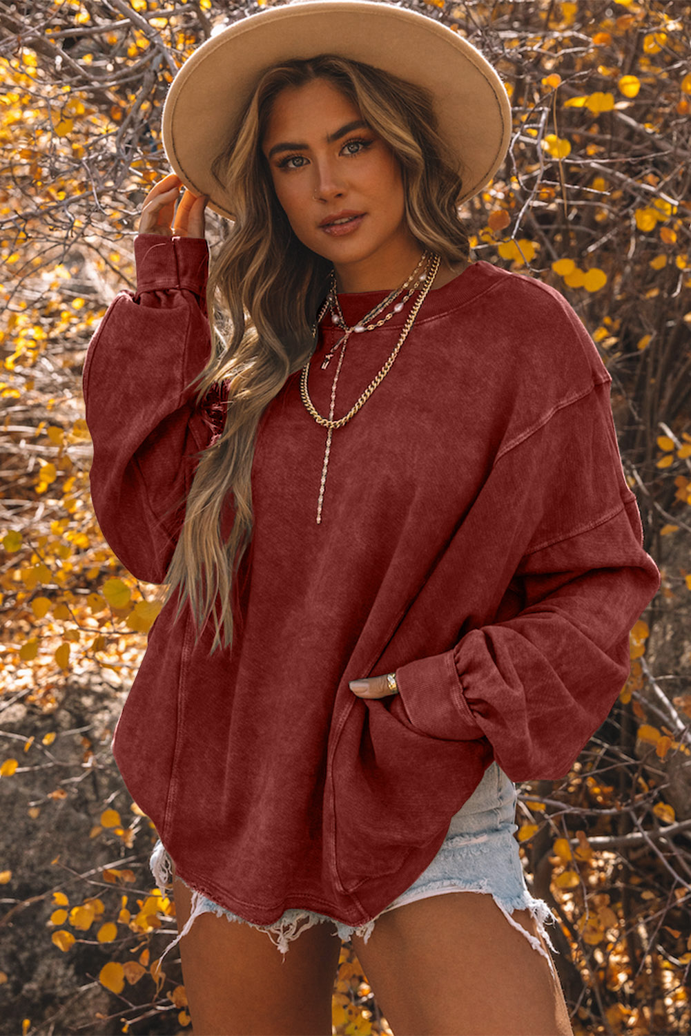 Red Mineral Wash Twist Backless Oversized Sweatshirt
