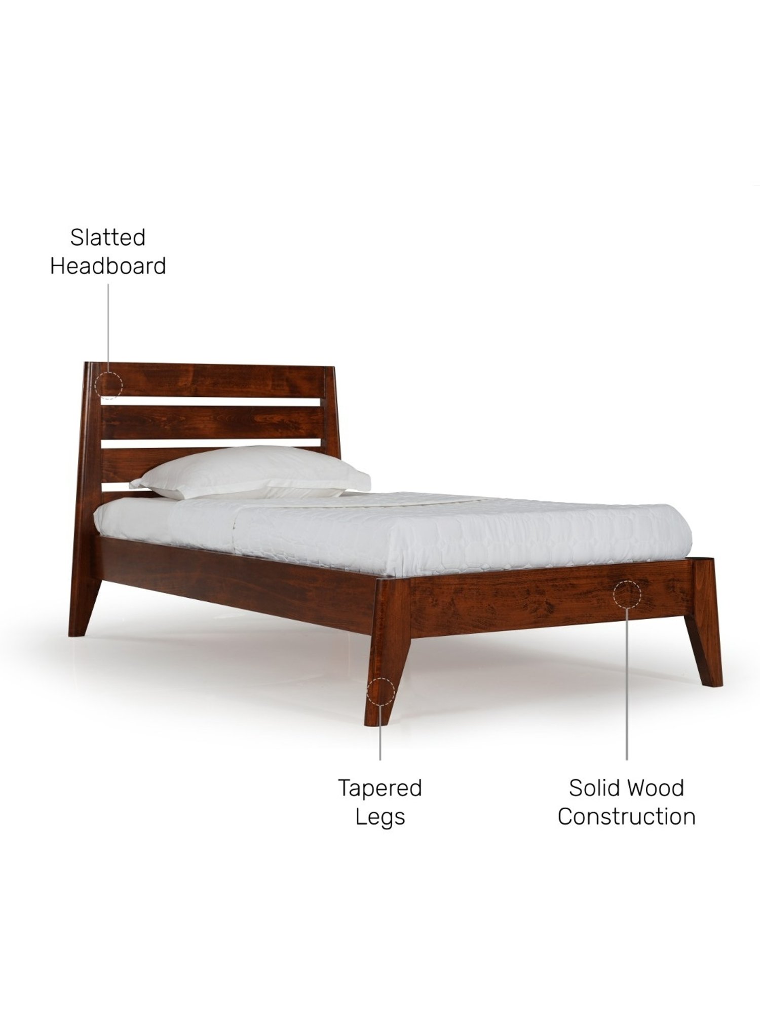Pure Leed Solid Wood Single Bed In Brown Colour