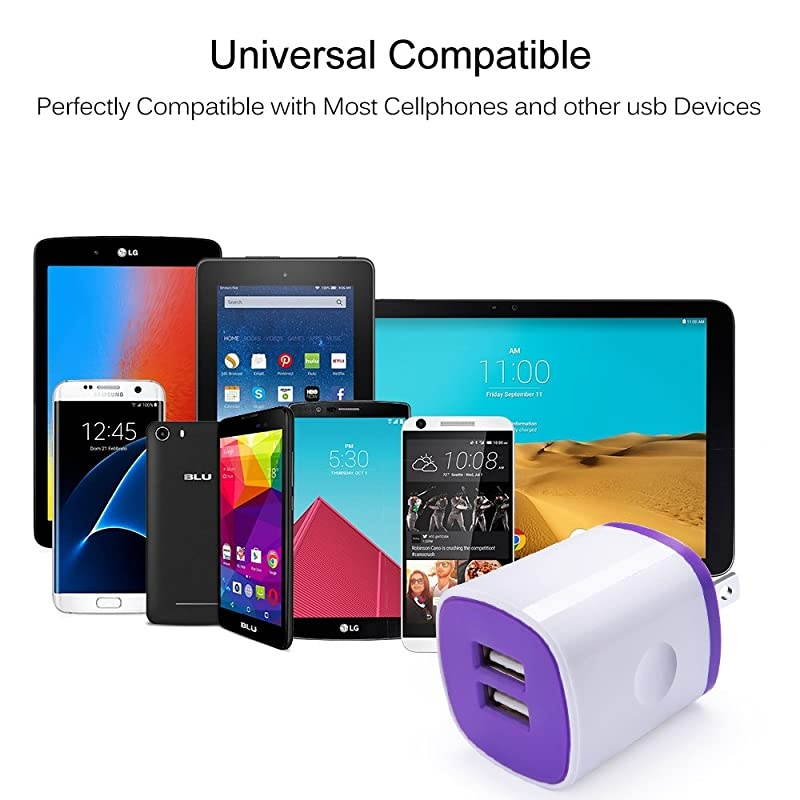 USB Charger Wall Plug Phone Charger Box  5Pack Home Travel 21Amp Dual Port USB Wall Charger Quick Charging Block Cube Brick Compatible with iPhone 8 7 6S iPad Samsung Android PhoneKindle