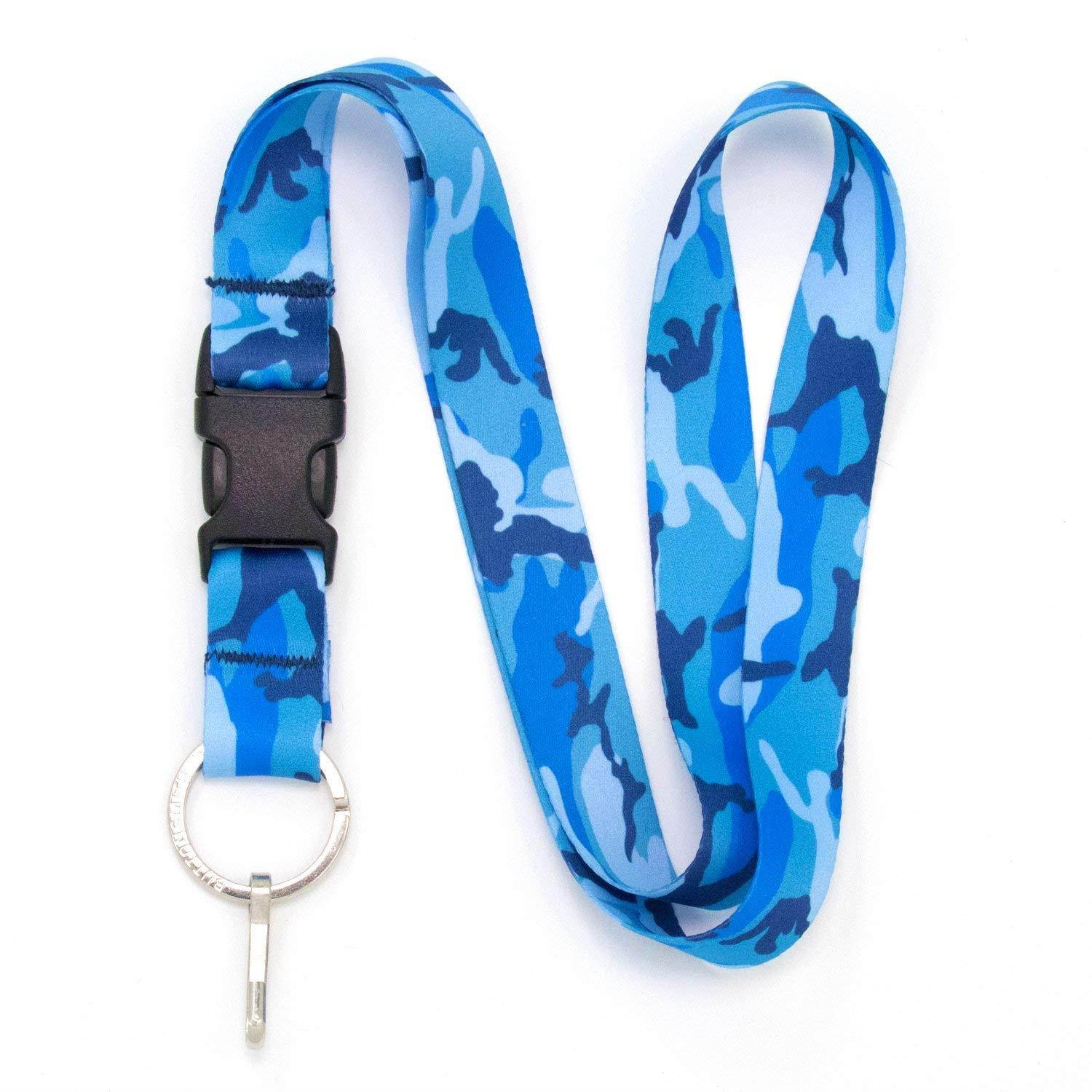 Buttonsmith Blue Camo Premium Premium Lanyard with Buckle and Flat Ring - Made in USA