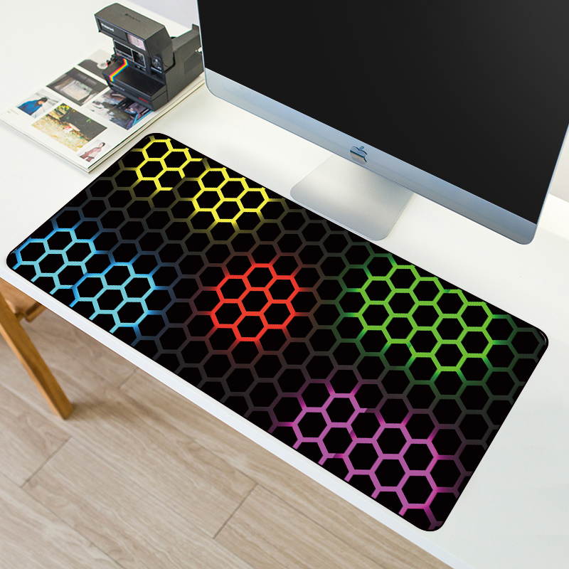 HISPETECH 80X30cm Hexagon Large Gaming Mouse Pad Locking Edge Natural Rubber Keyboard Mouse Mat Anti-slip PolygonTexture PC Keyboard Desk Pad XL