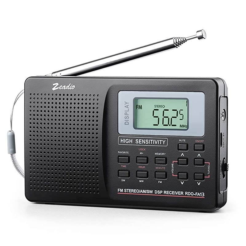 Portable AM FM Shortwave Radio, Mini Alarm Clock Radio, with Earphones, Sleep Timer for Travel(Black)