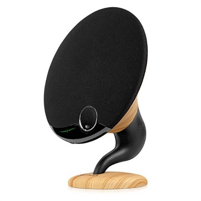 victrola gramophone symphony bluetooth speakers with builtin subwoofer and rechargeable battery, oak finish