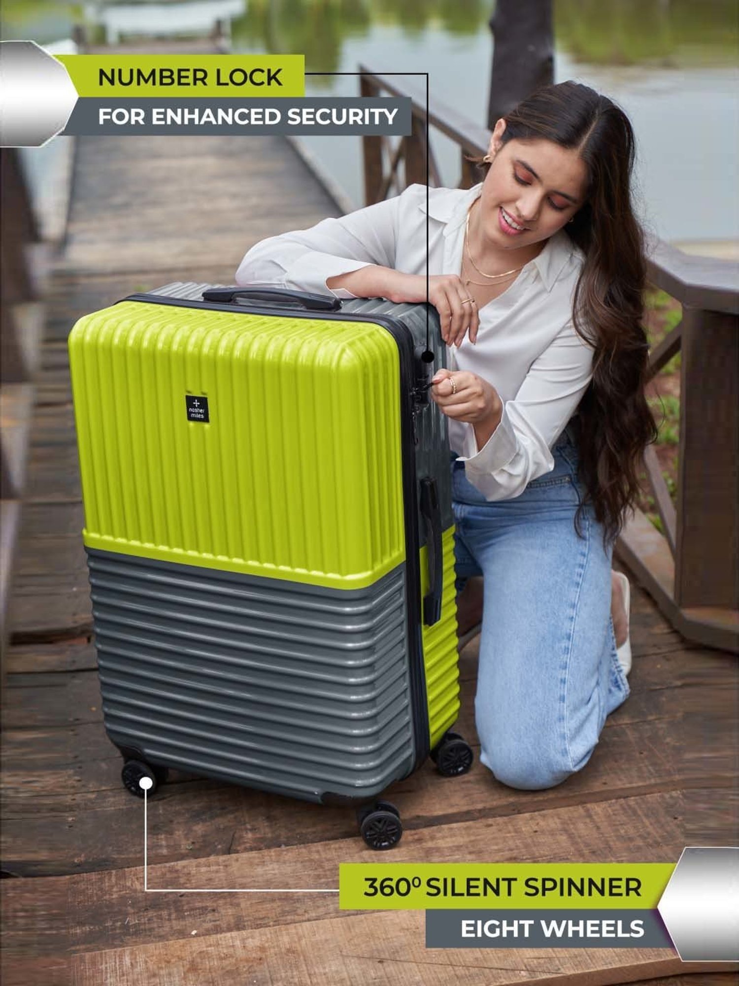 Nasher Miles Istanbul Hard-Sided Polycarbonate Se of2 Trolley Bags (55 & 65 cm) (Lime Green-Olive)