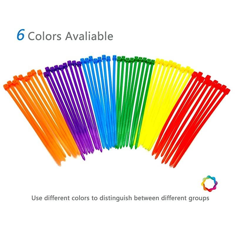 6 Inches 300 Pcs MultiPurpose Cable Ties Assorted Colored