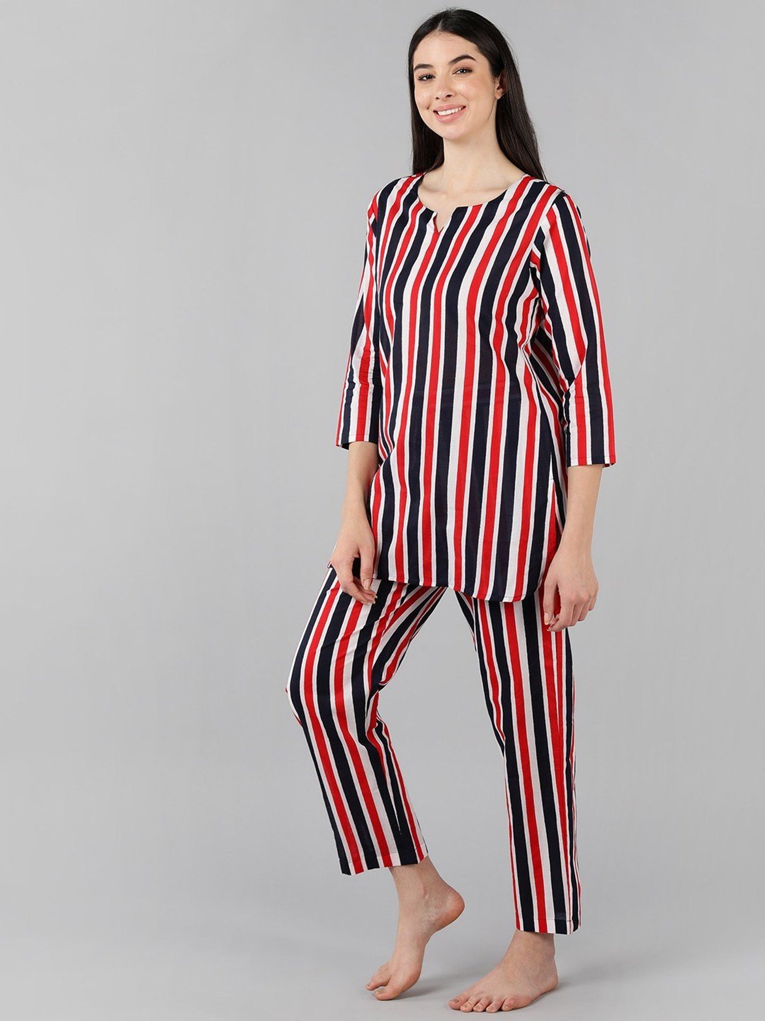 Vaamsi Multicolored Cotton Striped Night Suit