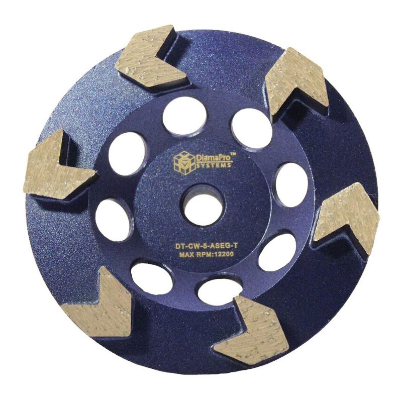 DiamaPro Systems Threaded 5 Inch 6 Arrow Segment Concrete Grinding Cup Wheel for Grinding, Preparation, & Removing Glue/Grout/Coating (2 Pack)