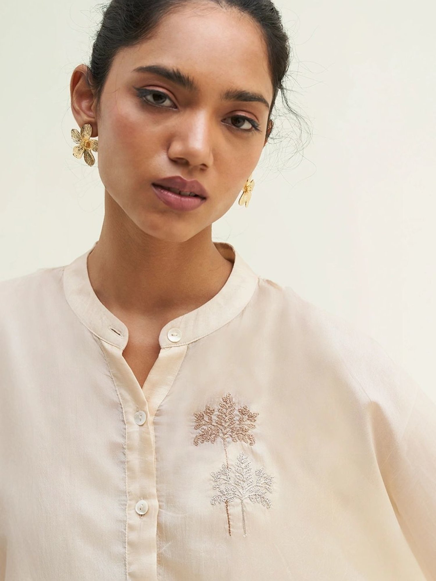 Ganga Fashions Angora Beige Silk Kurta with Pant Co-ord Set