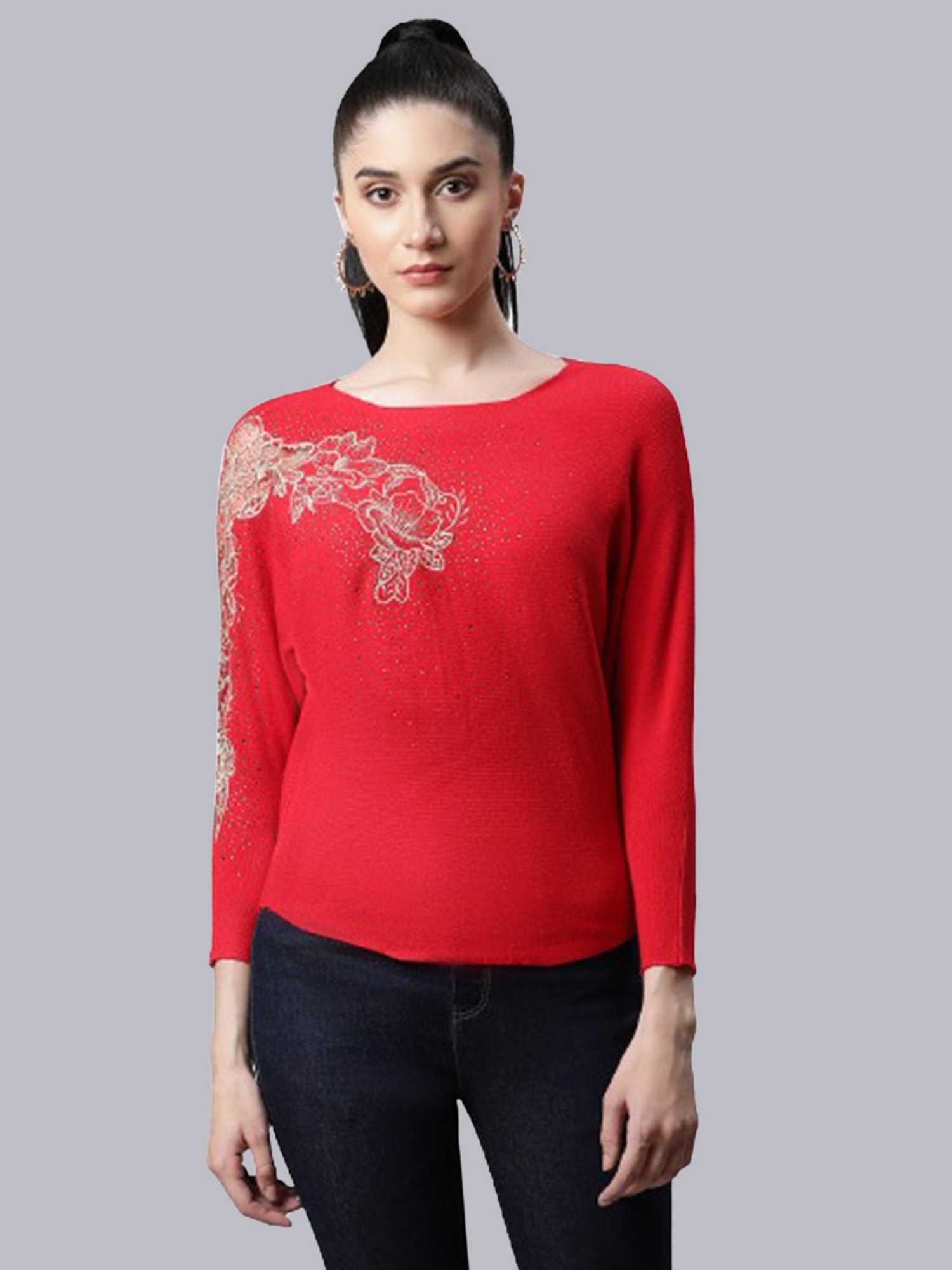 Global Republic Red Knitted Embellished Top