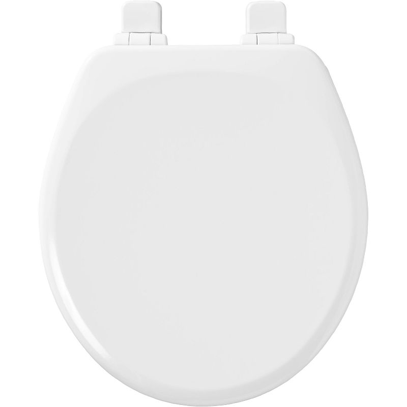 Lannon Never Loosens Round Enameled Wood Toilet Seat with Slow Close Hinge White - Mayfair by Bemis