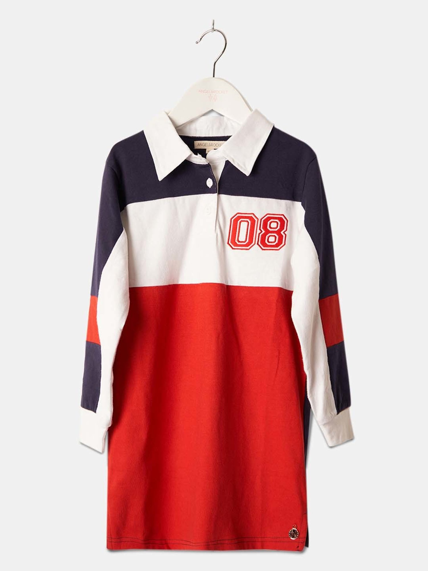Angel & Rocket Kids Red & White Cotton Color Block Full Sleeves Dress