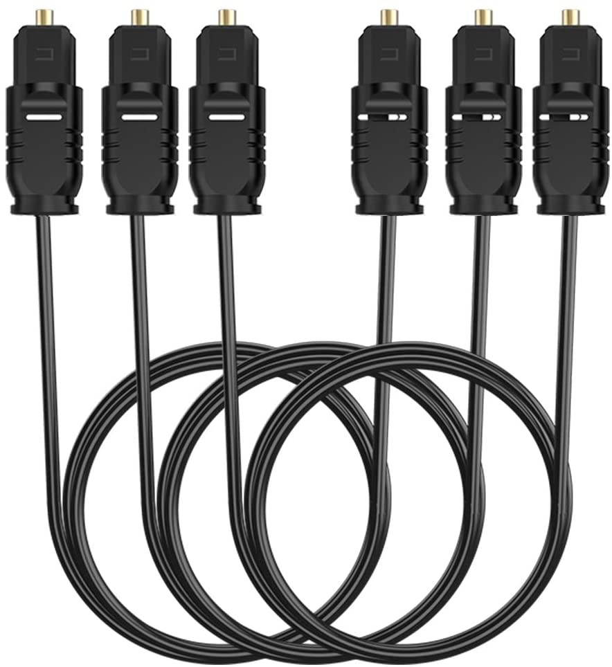 3-Pack Optical Audio Cable(6ft)Toslink Digital Fiber Optic Cable Compatible with Home Theater Sound Bar TV PS4 Xbox Playstation
