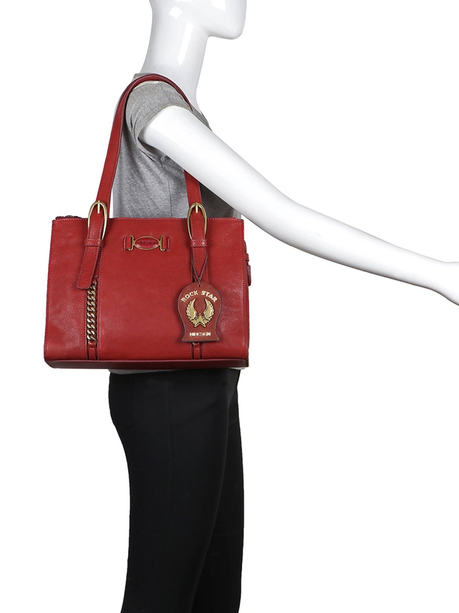 Hidesign Rockstar Metal Red Solid Medium Shoulder Handbag