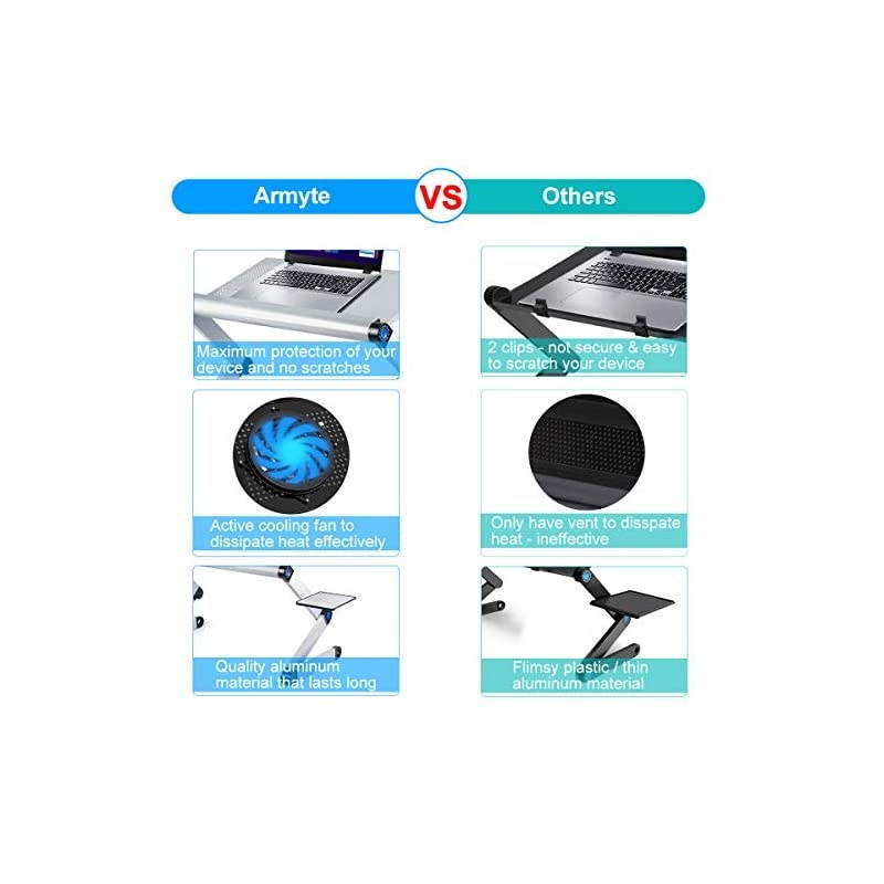Laptop Stand with Cooling Fans amp Mouse Pad Upgraded Aluminum Alloy Computer Desk Foldable Portable for 17 inch Laps on Desk Bed Sofa Couch Silver