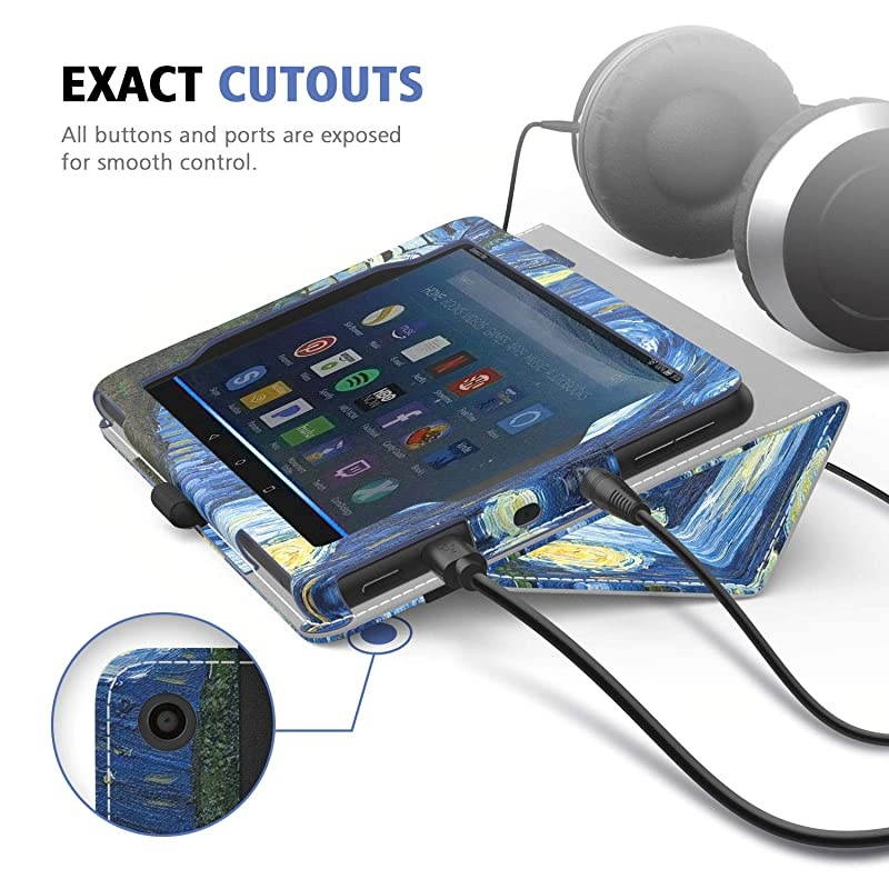 Case Fits Kindle Fire 7 Tablet (9th Generation, 2019 Release), Premium PU Leather Slim Folding Stand Shell Multiple Viewing Angles Cover with Auto Wake/Sleep - Starry Night