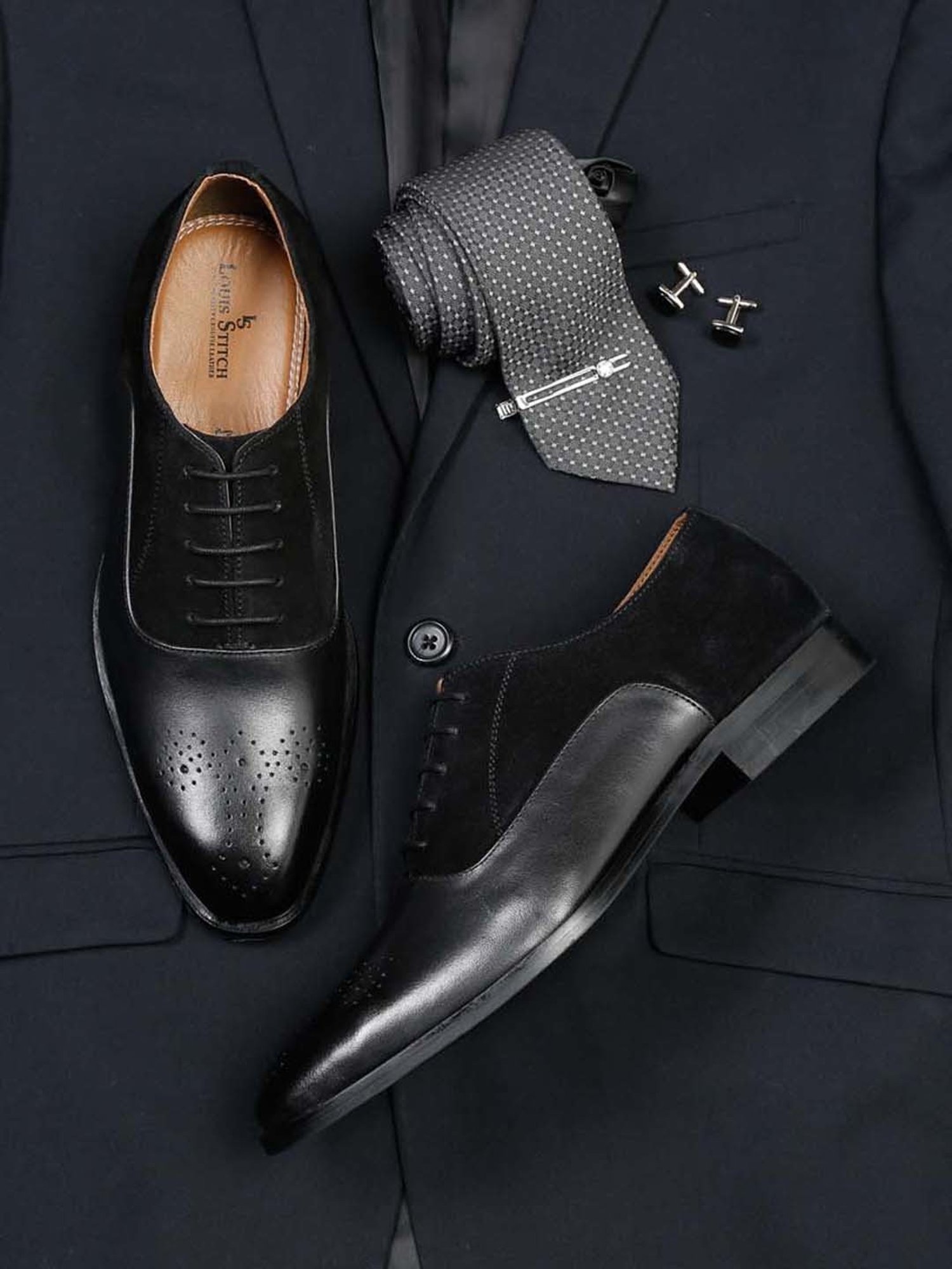 Louis Stitch Men's Obsidian Black Brogue Shoes