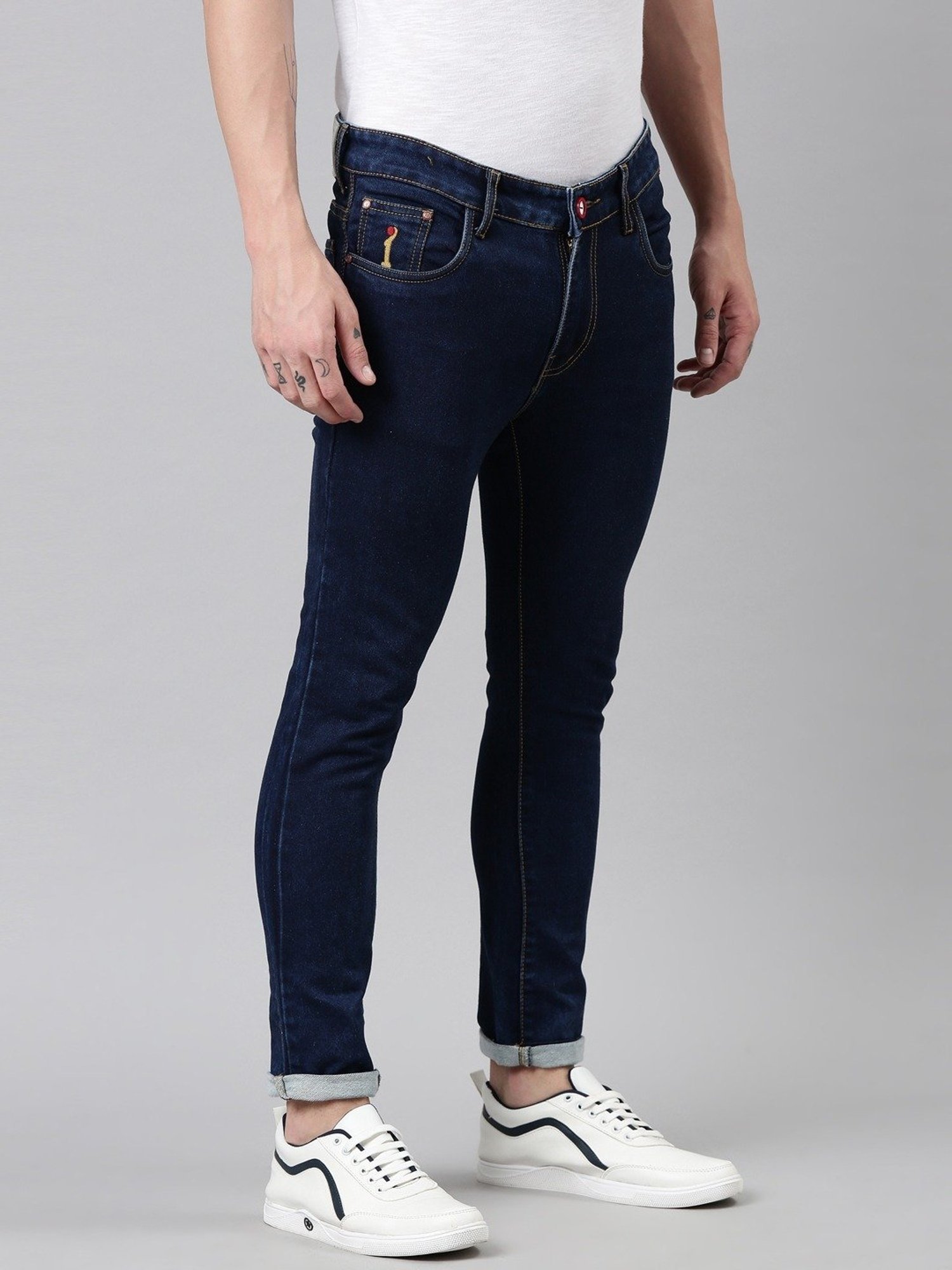 CINOCCI Blue Cotton Slim Fit Jeans