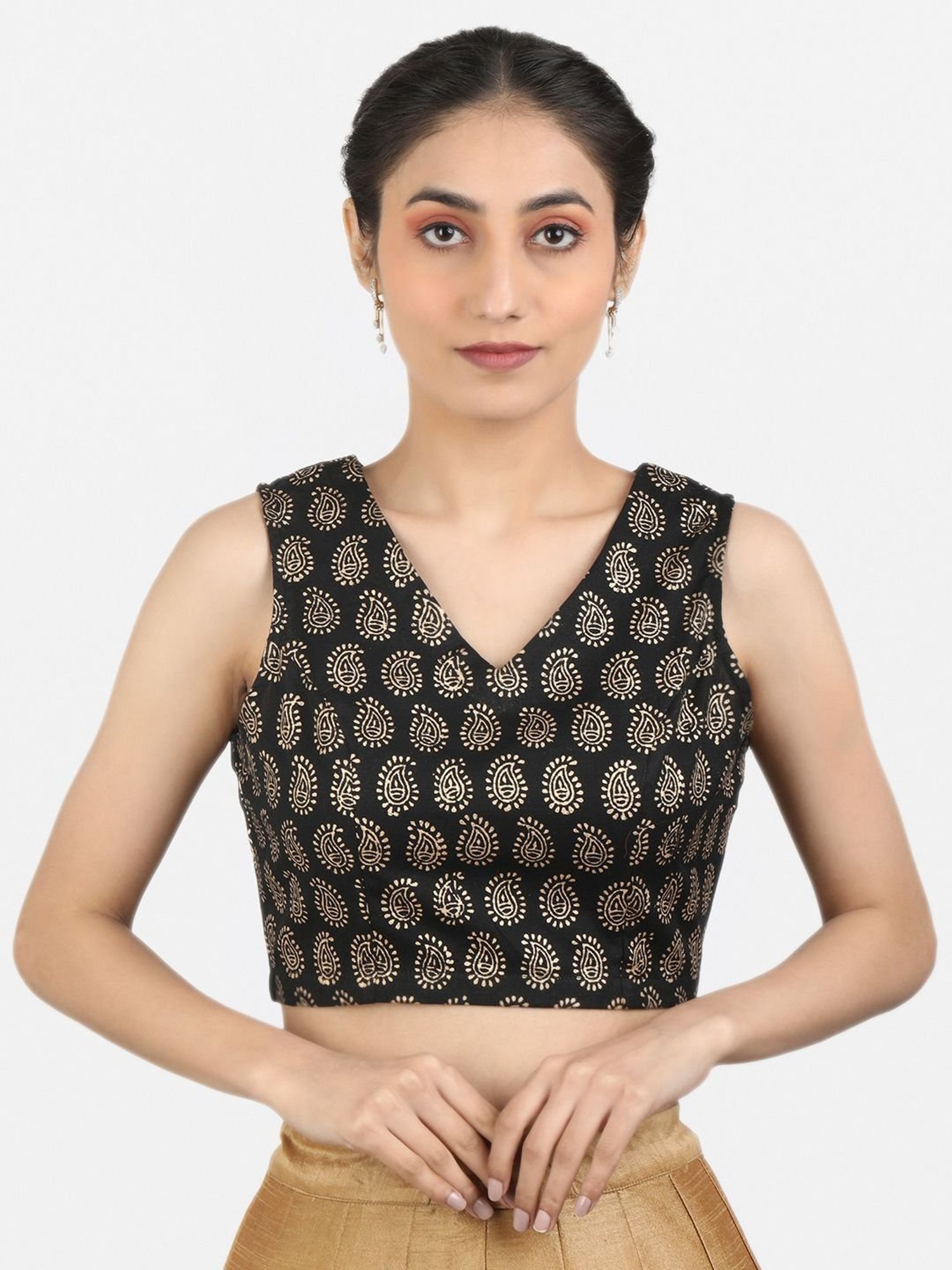 Llajja Black Cotton Printed Readymade Blouse