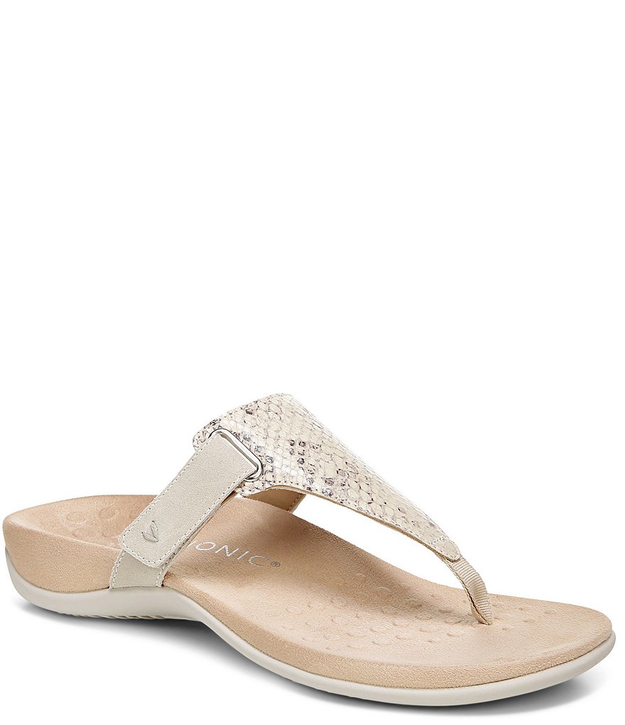 Vionic Wanda Snake Embossed T-Strap Sandals