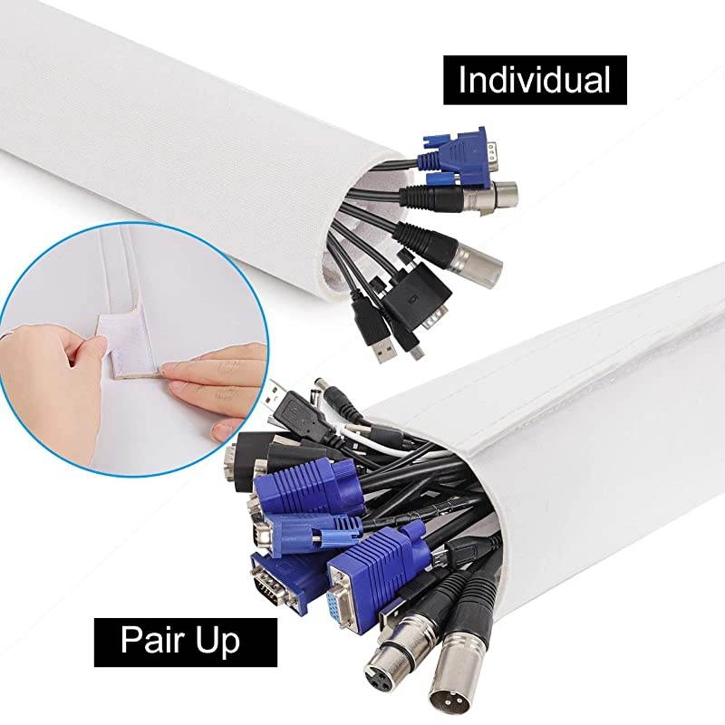 59 Inch Cable Management Sleeve Neoprene Cord Cover Cuttable Wire Hider Flexible Cord Organizers Wrap for Desk TV Computer Home Theater White