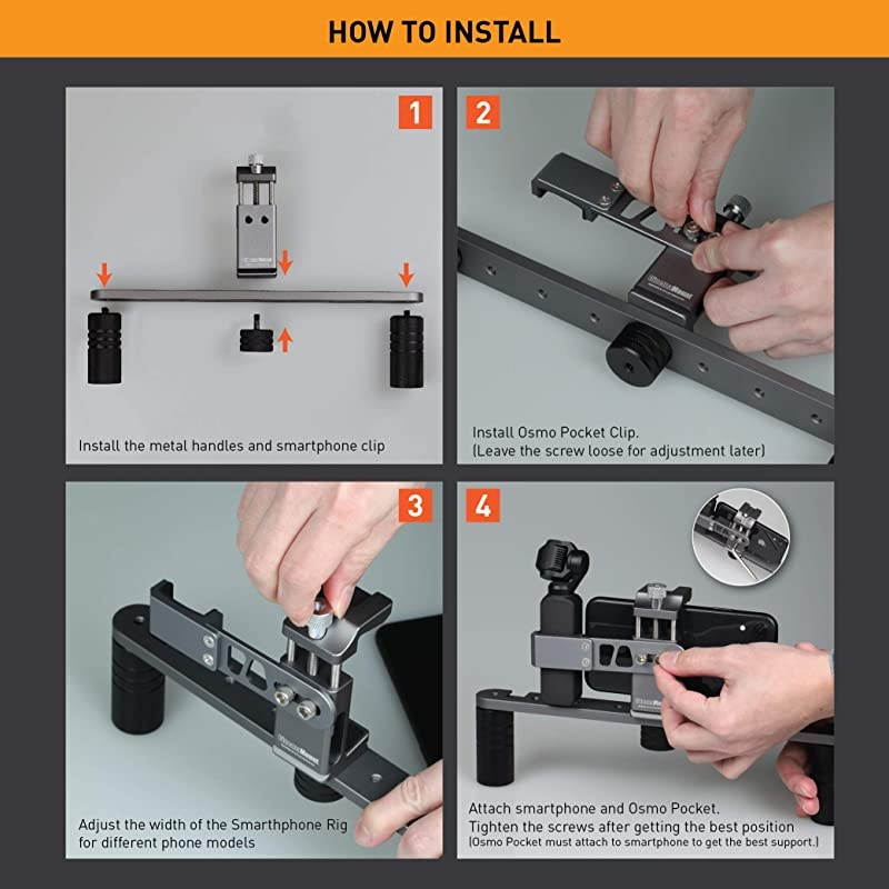 Mount MK III with Osmo Pocket Clip Kit Video Stabilizer System for Smartphone amp Camera Cold Shoe Mounts Standard Tripod Thread Mount Smartphone Rig Fit Arca Swiss Solid Aluminum Grip