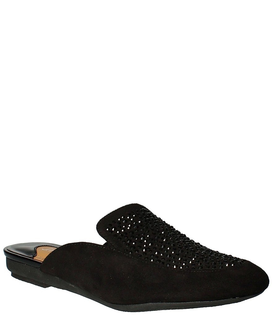 J. Renee Haziza Faux Suede Fabric Rhinestone Mules