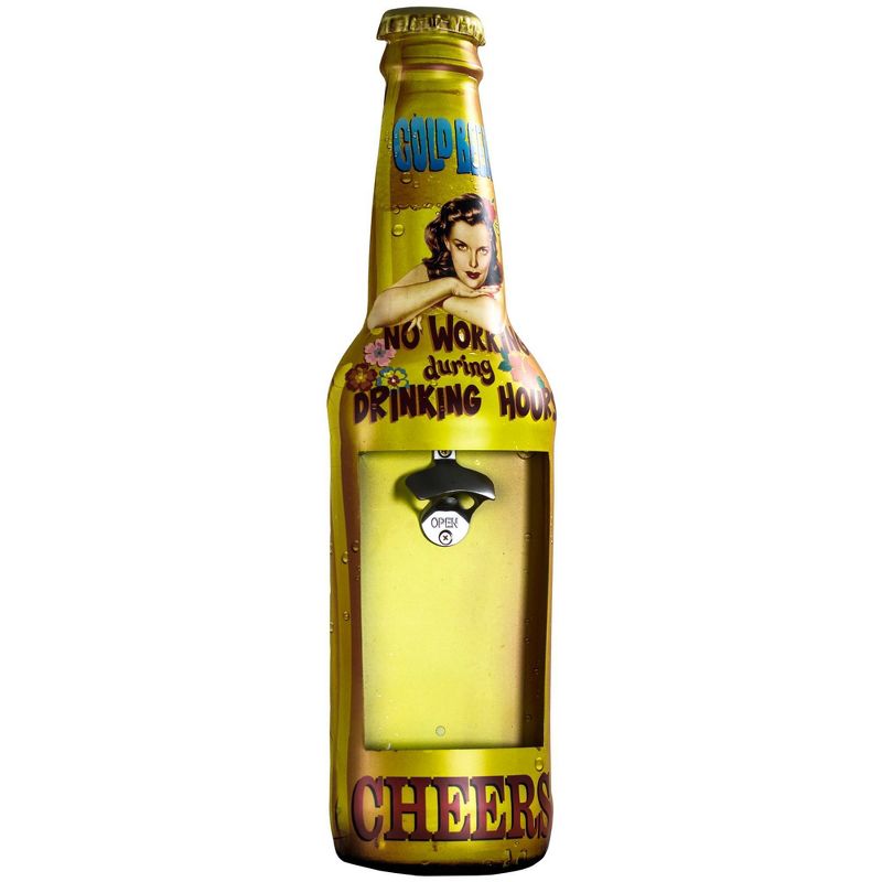 Cold Beer Bottle Opener and Cap Catcher Yellow - Crystal Art Gallery