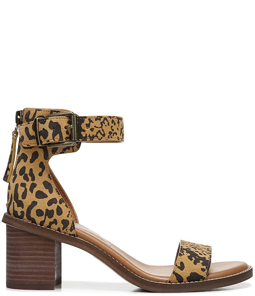 Zodiac Ilsa Leopard Printed Suede Ankle Strap Block Heel Sandals