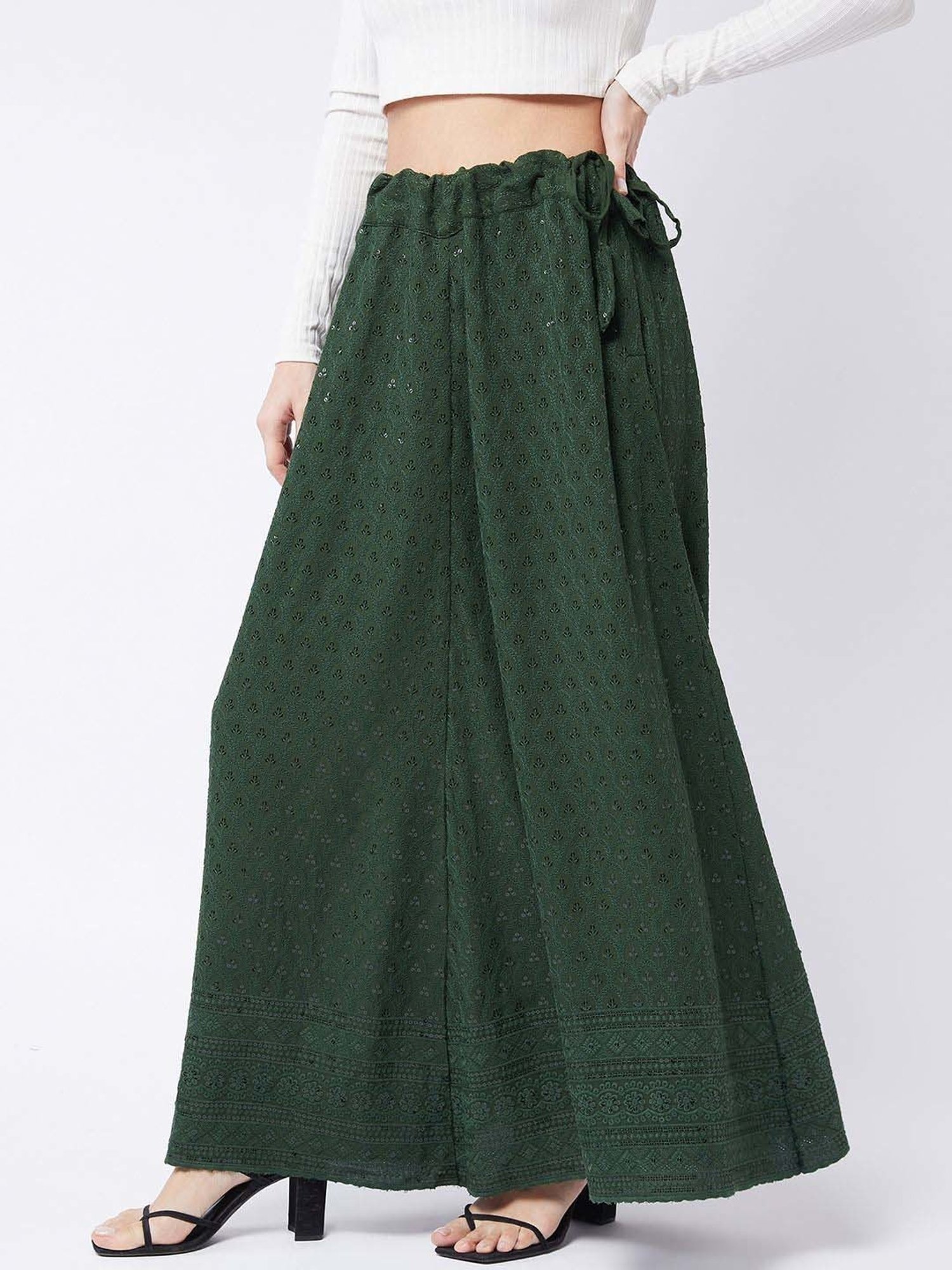 Castle Black Embroidered Palazzos