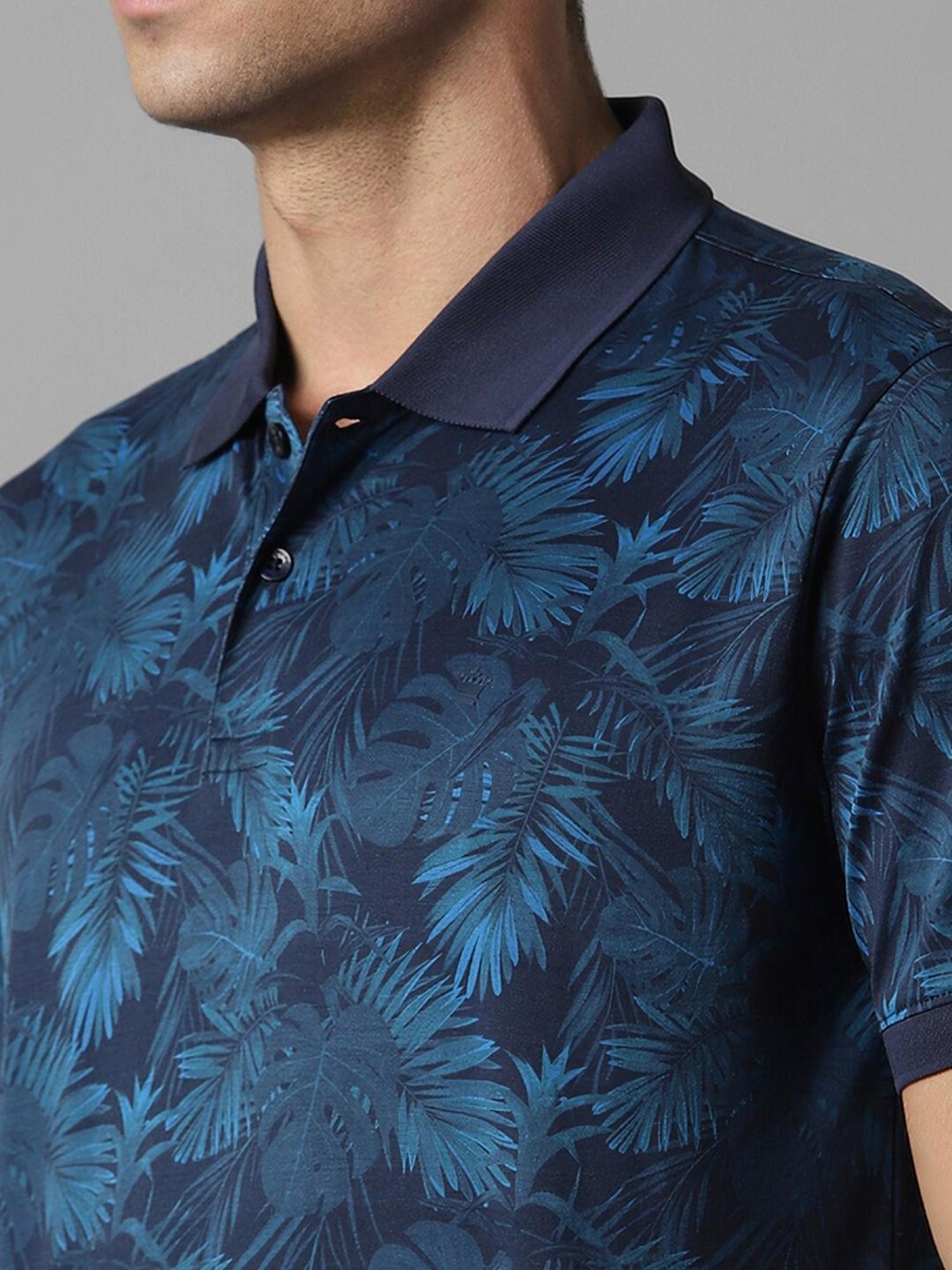 Louis Philippe Navy Cotton Regular Fit Printed Polo T-Shirt