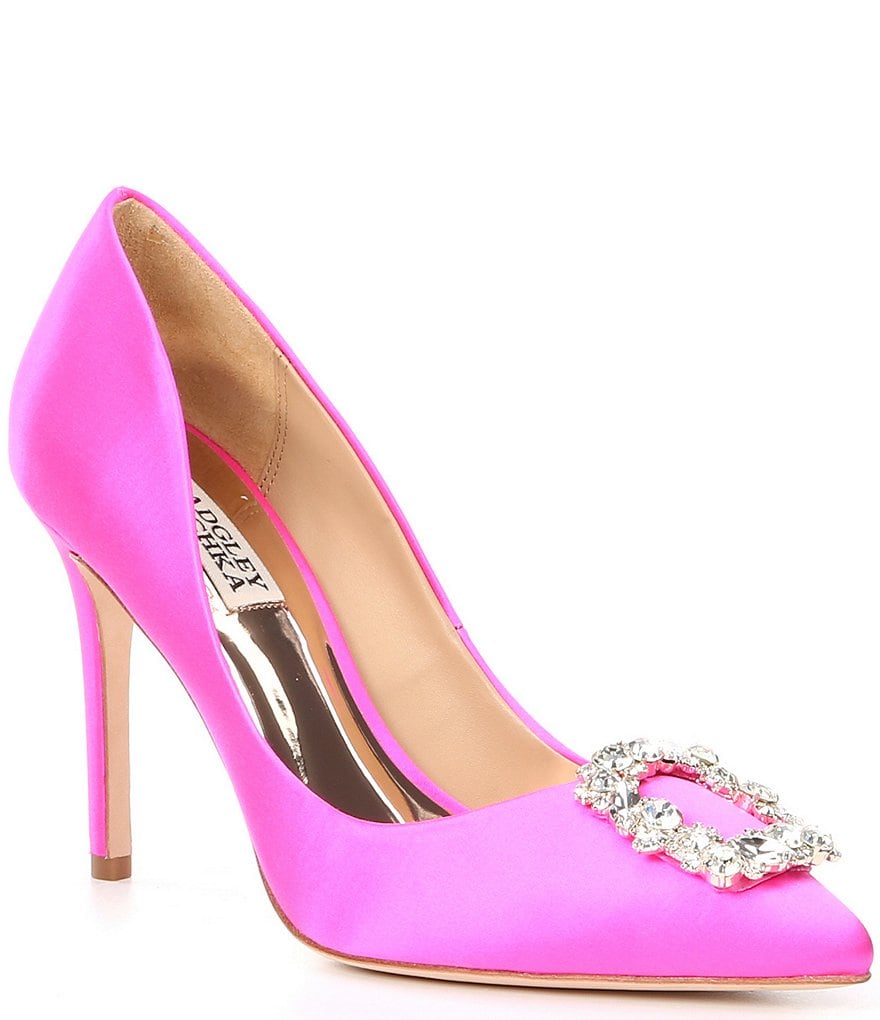 Badgley Mischka Cher Satin Brooch Embellished Stiletto Pumps