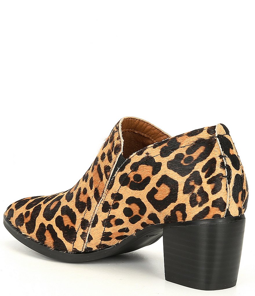 Aetrex Delaney Leopard Print Calfhair Block Heel Ankle Shooties