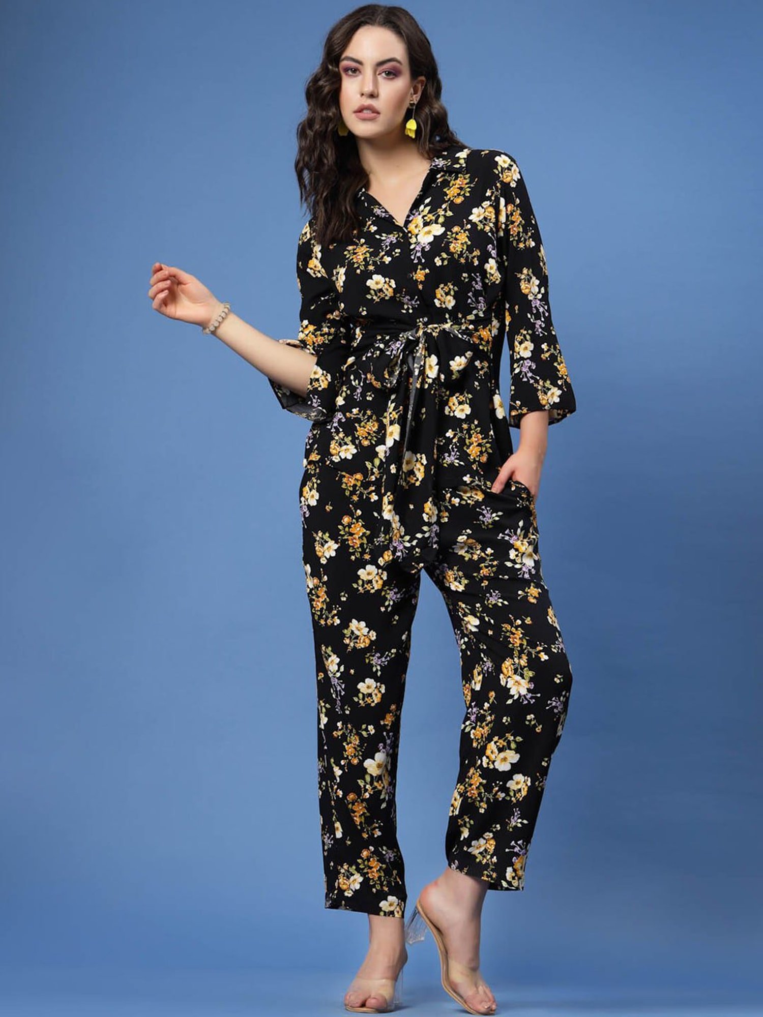 Melon by PlusS Black Floral Print Top With Trousers