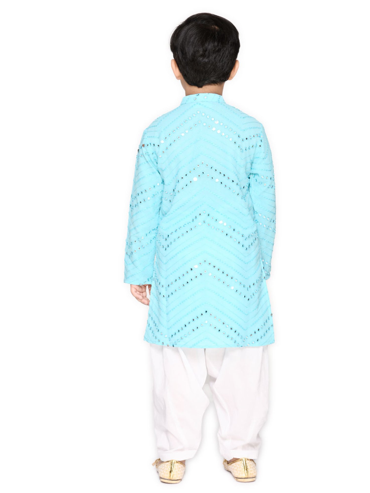 Saka Designs Kids Blue & White Embellished Full Sleeves Kurta with Dhoti