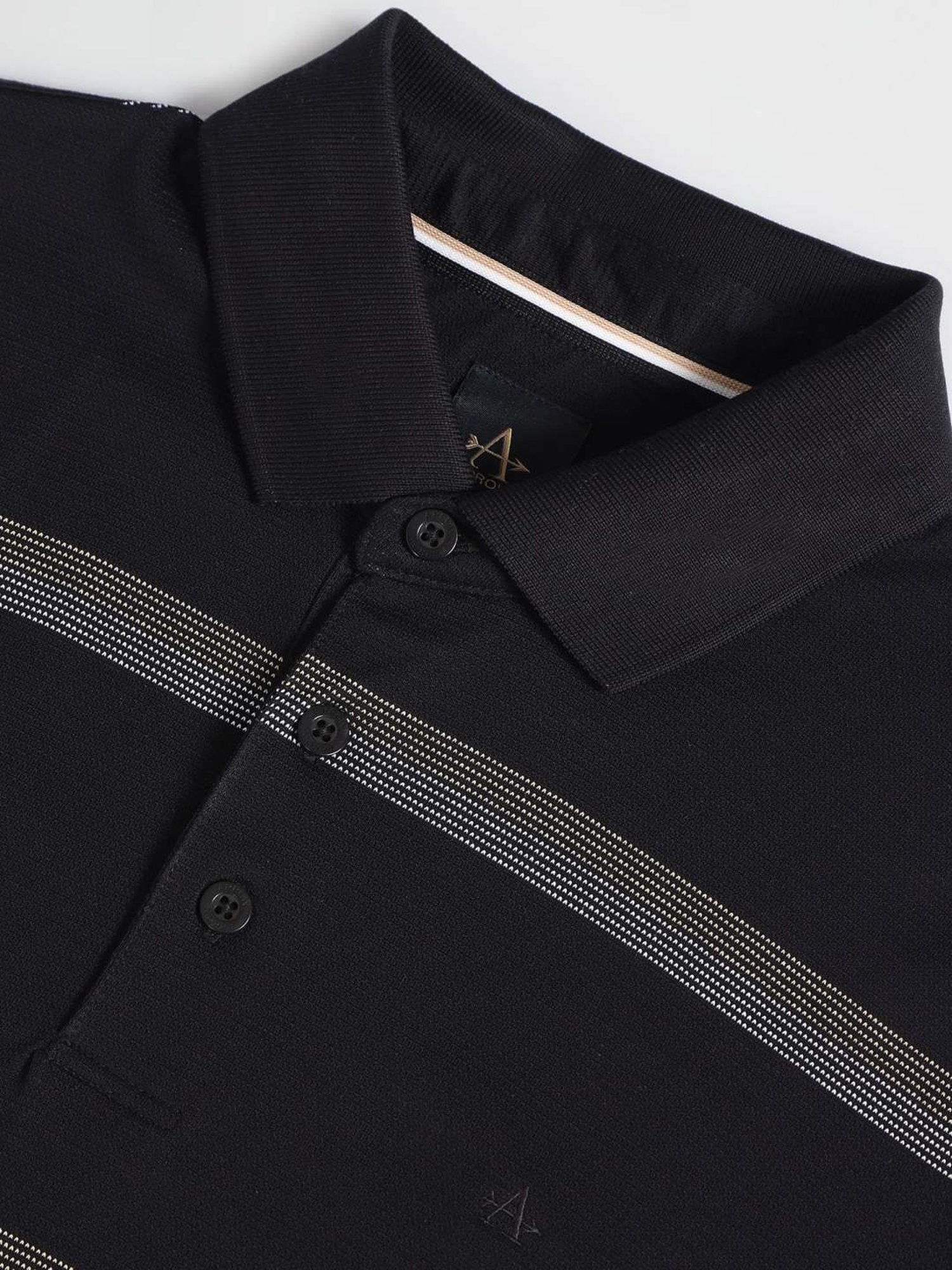 Arrow Black Cotton Regular Fit Striped Polo T-Shirt
