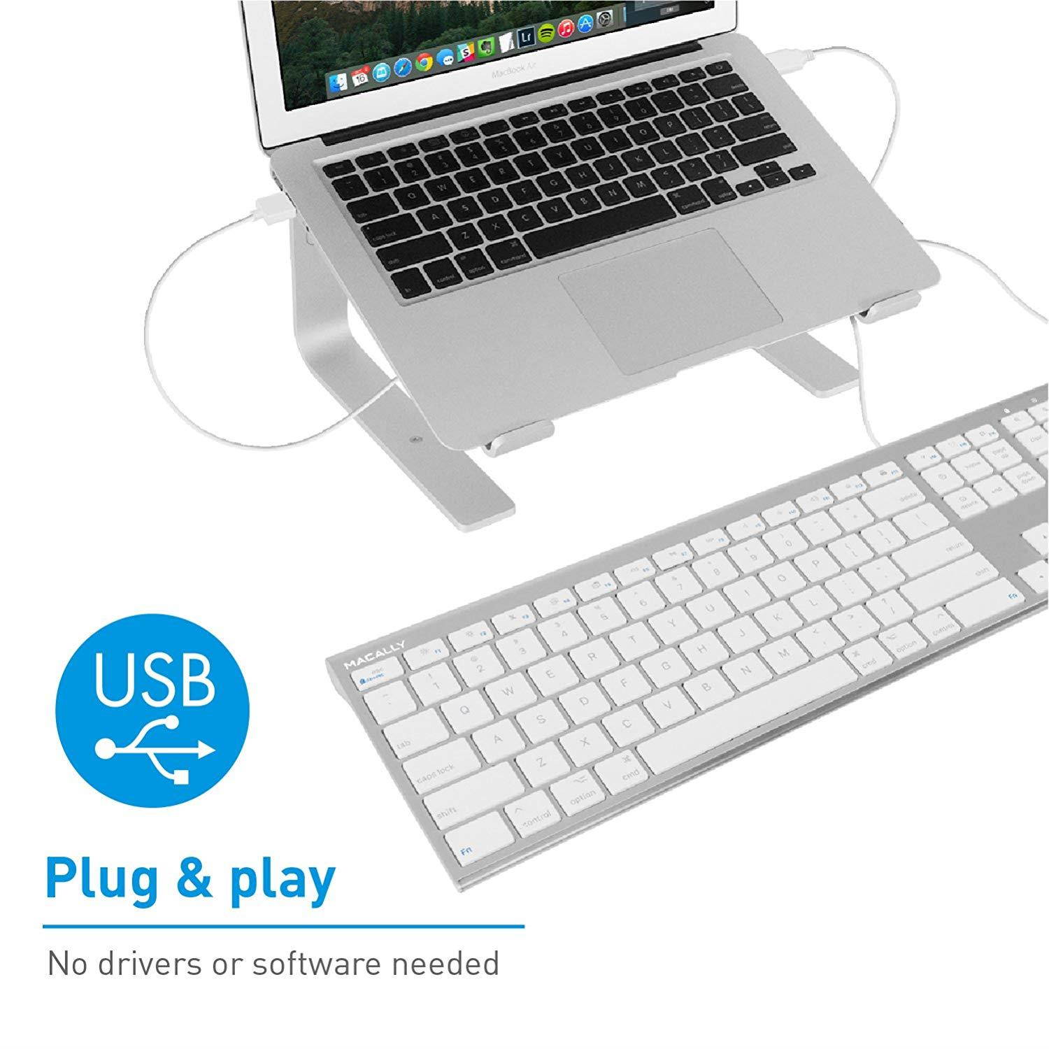 Macally Ultra-Slim USB Wired Computer Keyboard for Apple MacBook Pro/Air, iMac, Mac Mini, Mac Pro, Windows PC Laptops/Desktops and Notebooks | Plug and Play - No Drivers | Silver Finish (ACEKEYA)
