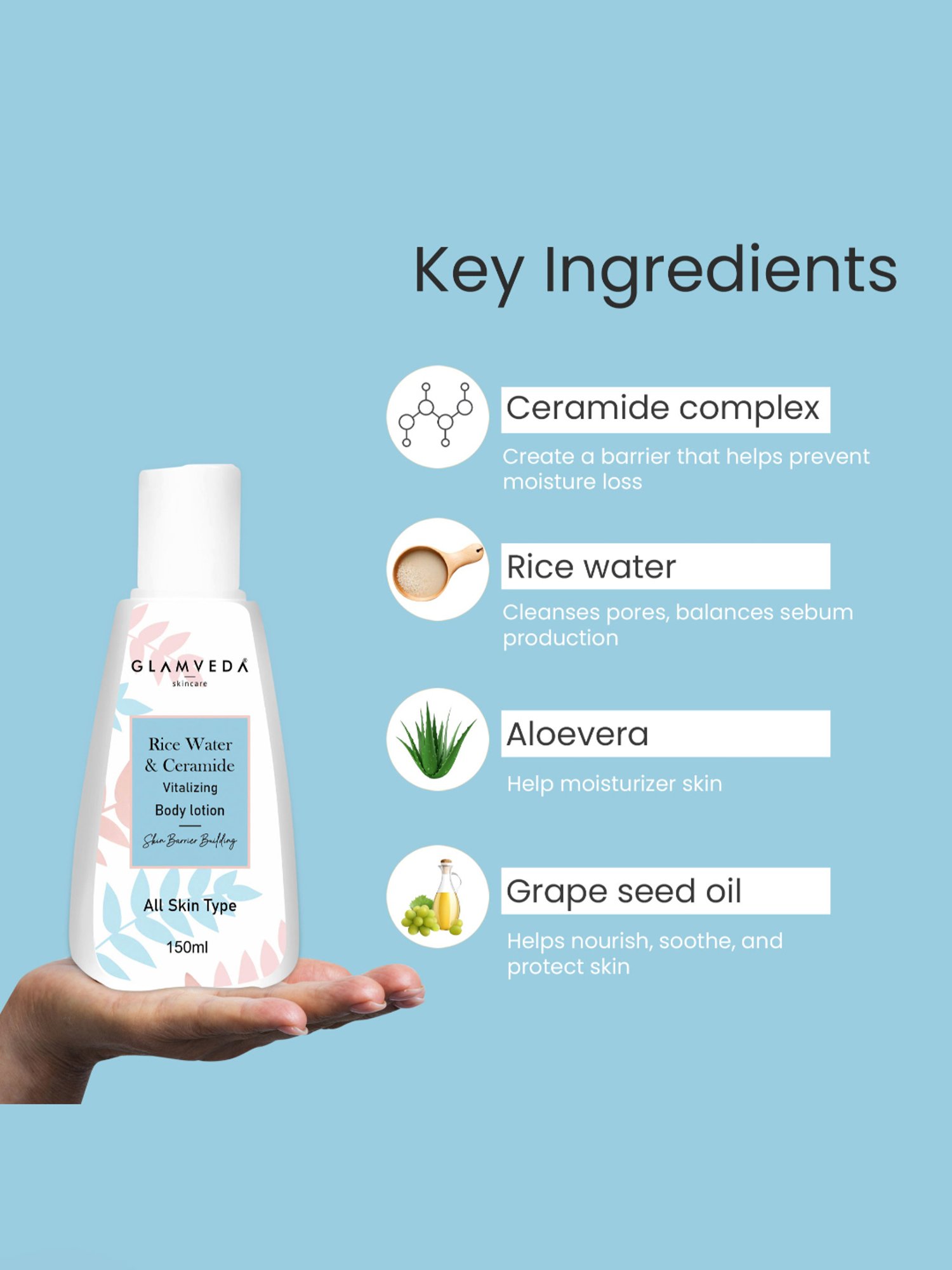 Glamveda Rice Water & Ceramide Vitalizing Body Lotion - 150 ml