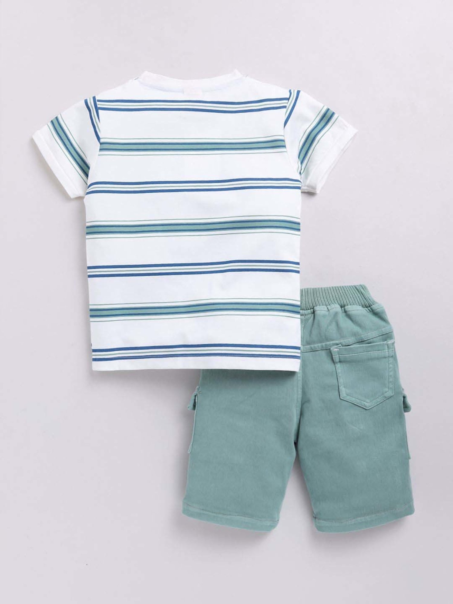 UNO KIDS Boys Green & White Striped Top & Short sets