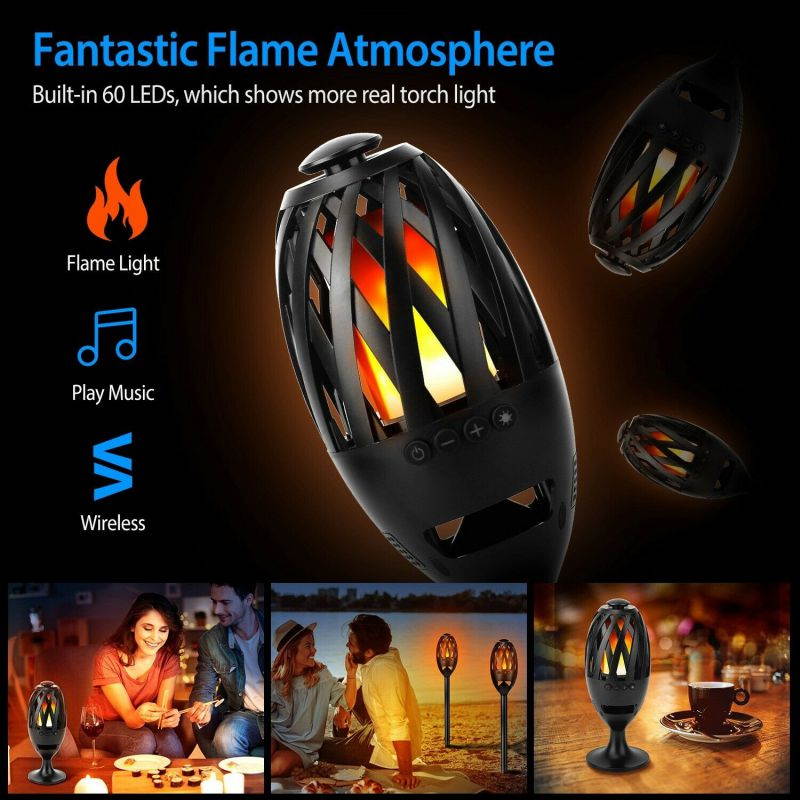 Led Flame Table Lamp Torch Atmosphere Wireless Speakers HD Audio Stereo Bass