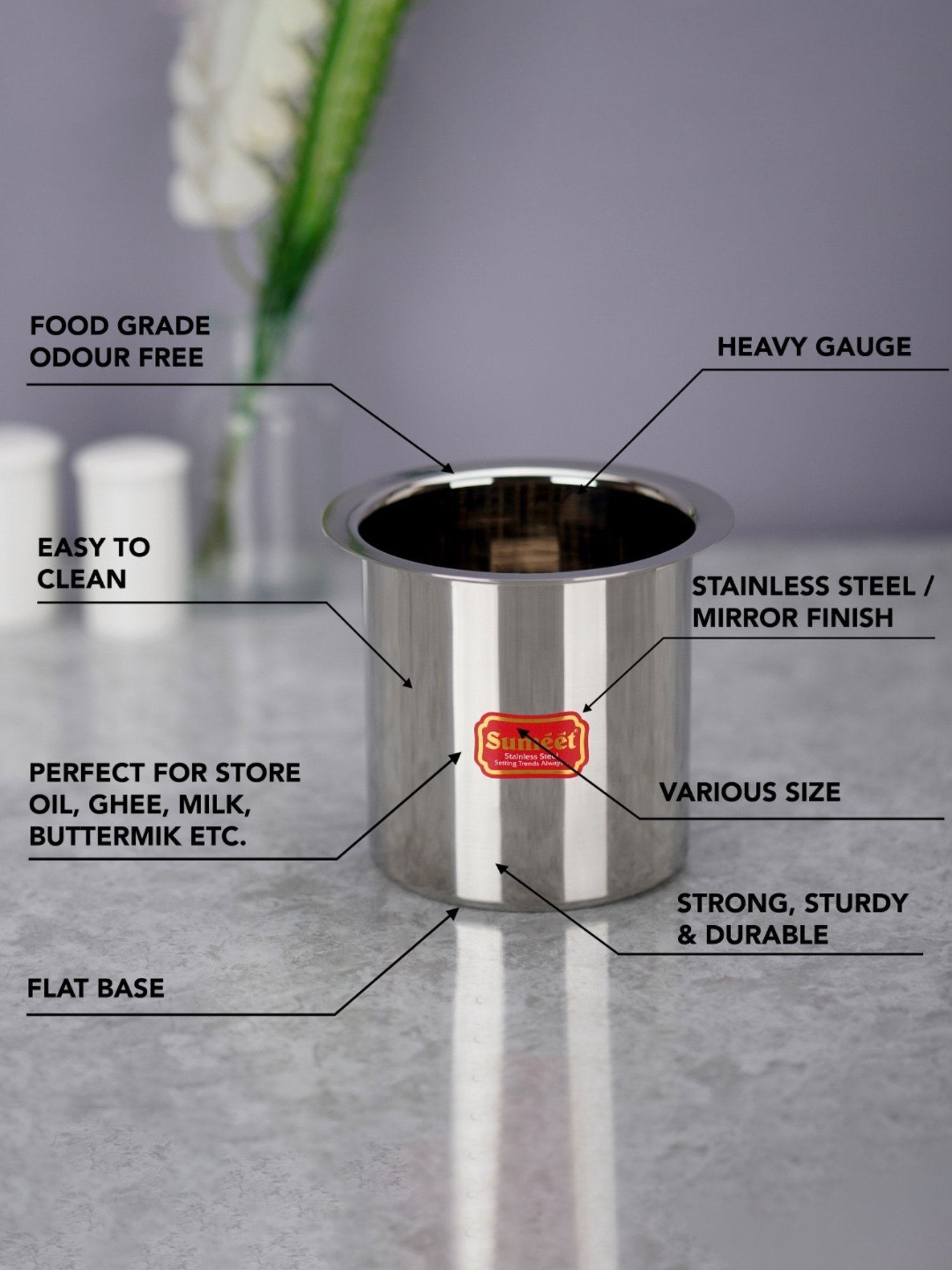 Sumeet S.S. Ganj/Milk Boiler/Milk Pot /Long Tapeli  set of 3 Pieces (1150ml, 1450ml, 1800ml), Silver