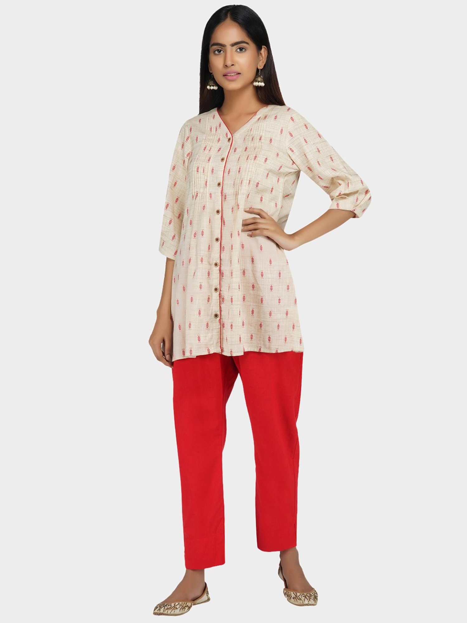 Paislei Beige Cotton Kurta